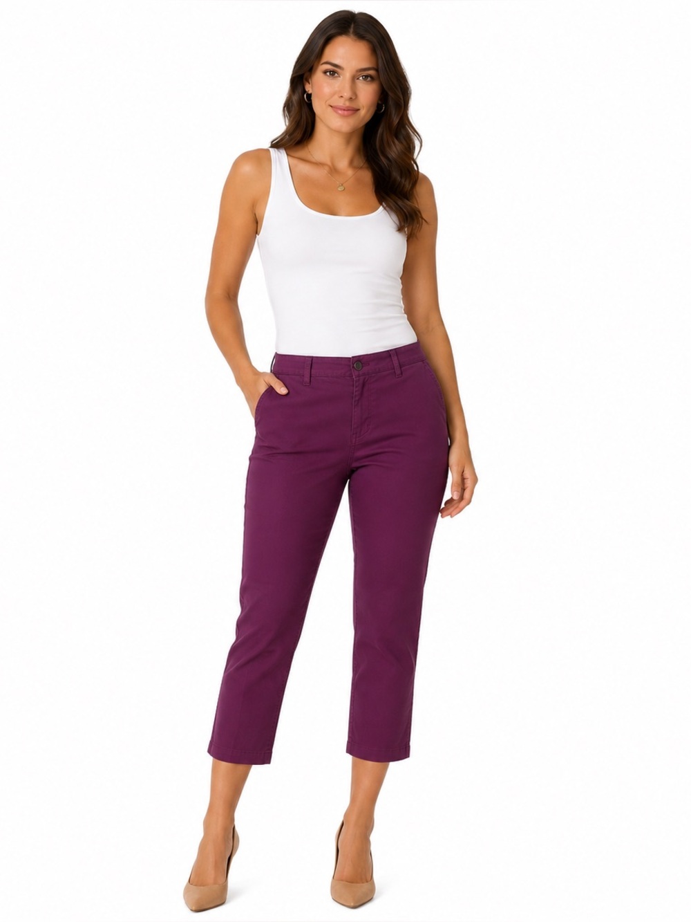 Lila Ryan Plum Caspia Cropped Stretch Pants Mid Rise Flat Front Size 6